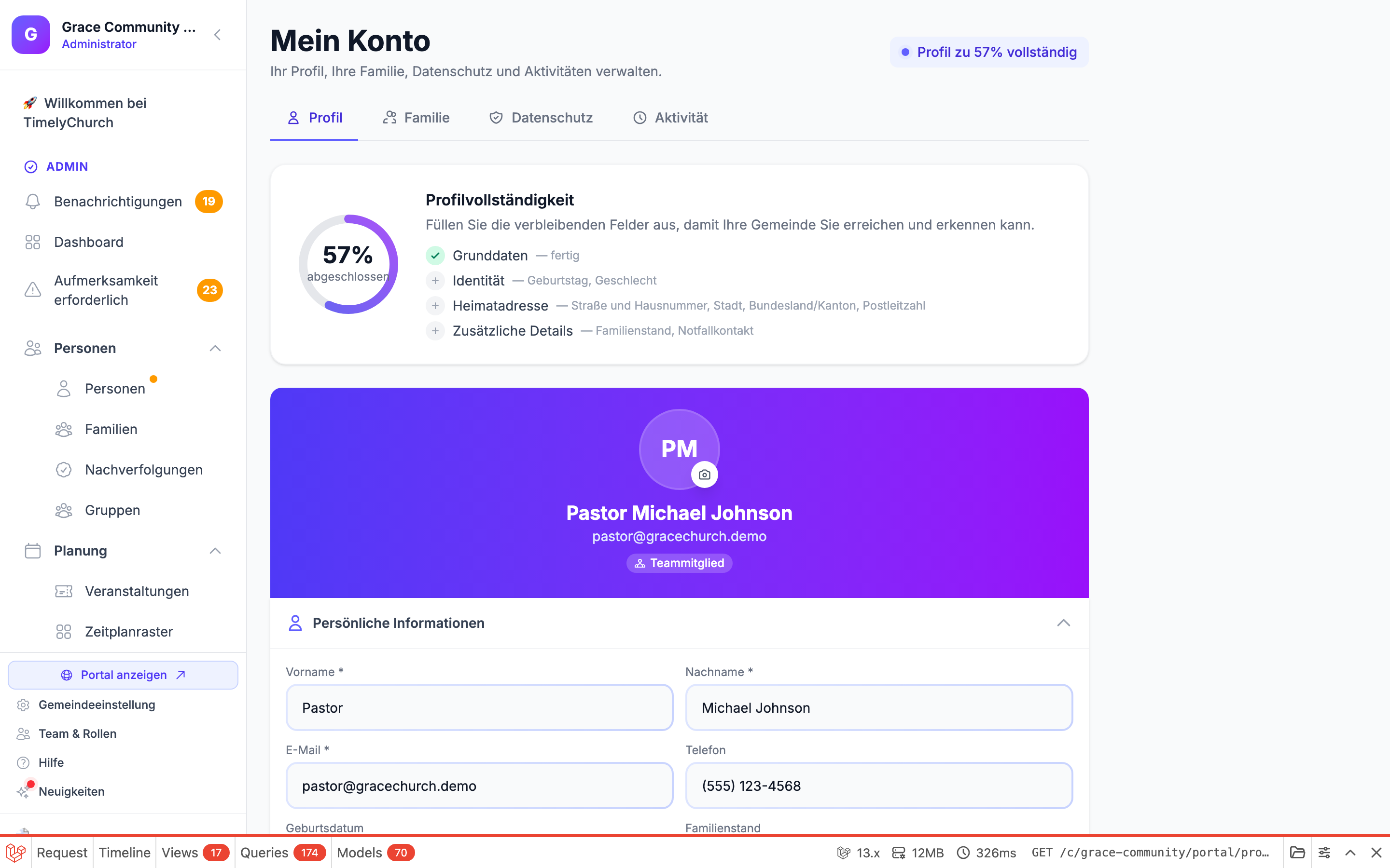 Profilseite des Lehrerportals mit dem Abschnitt „Zertifizierungen", in dem mehrere Zertifizierungen und ihre Ablaufdaten aufgelistet sind. Zertifizierungen werden im Mitglieder-/Lehrerportalprofil angezeigt und zeigen die Zertifizierungen des aktuell angemeldeten Benutzers.