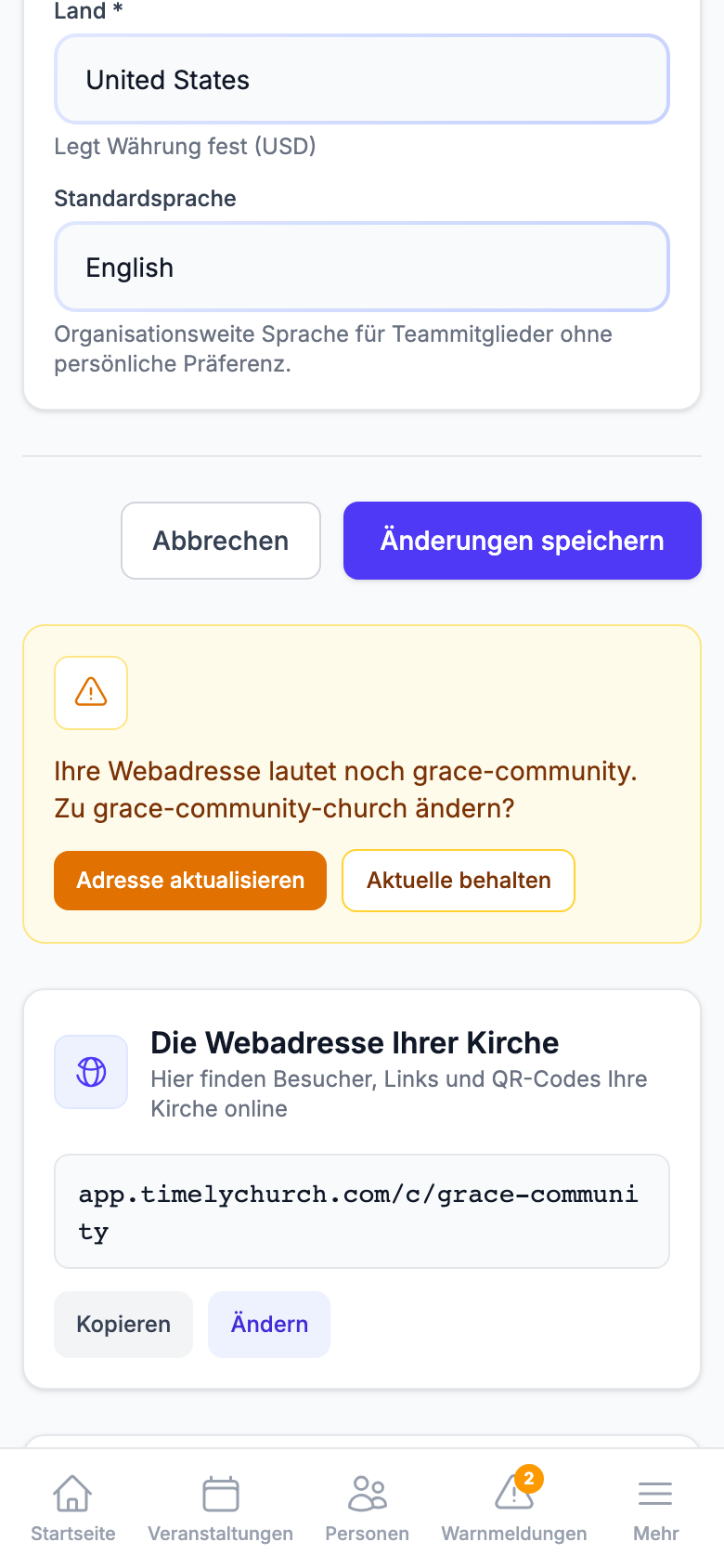 Derselbe Hinweis auf dem Handy, mit der Frage und beiden Schaltflächen untereinander